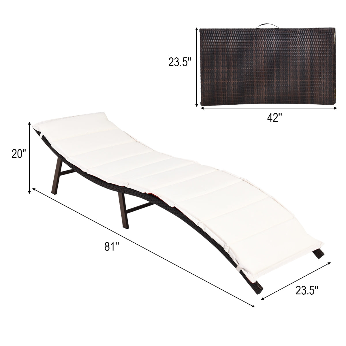 Folding Patio Chaise Lounge Chair Set of 2 with Cushions