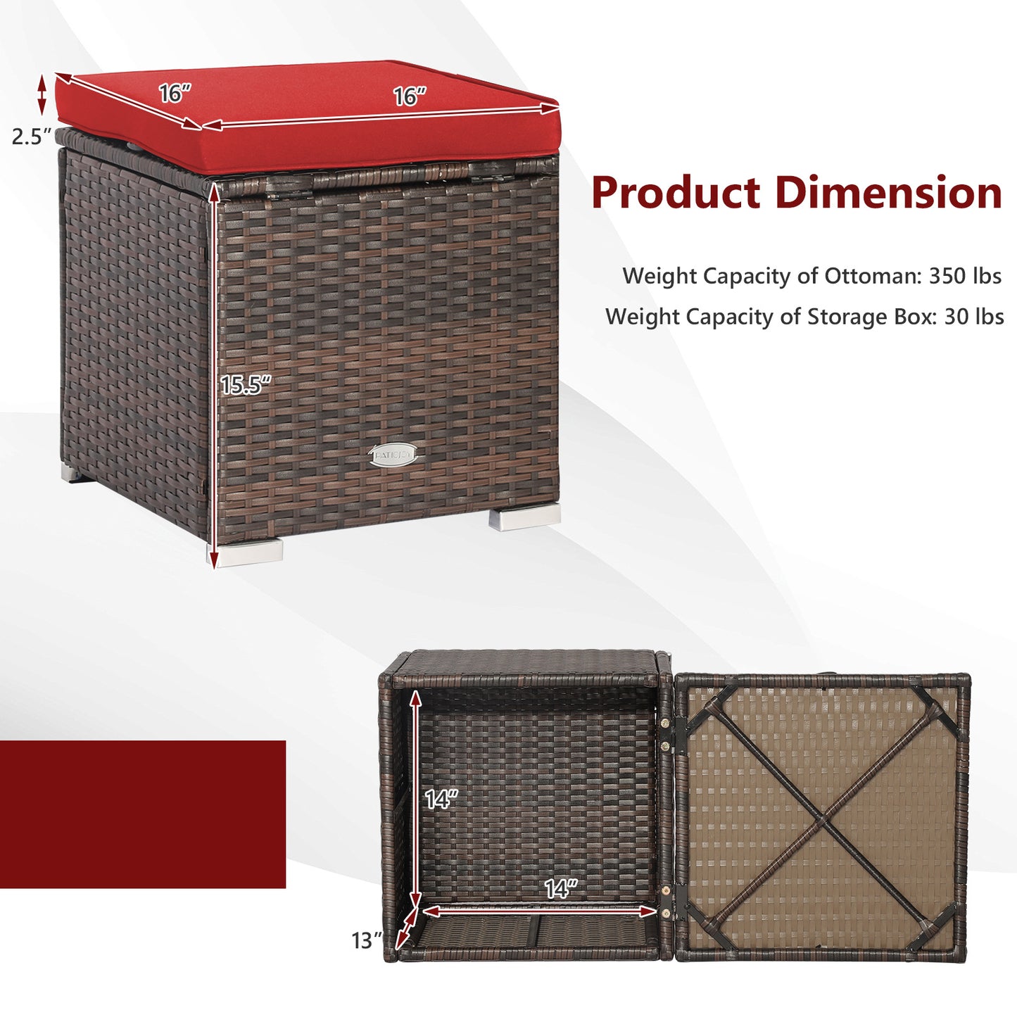 Patio Ottoman Set with Removable Cushions & Storage (2-Piece)