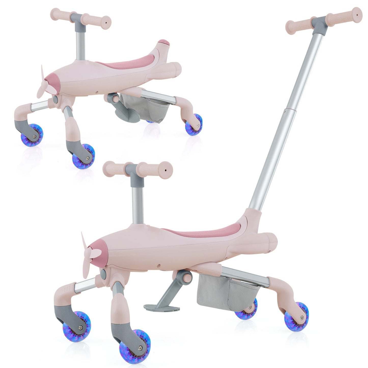2-in-1 Kids Ride-on Push Car with LED Lighted Wheels