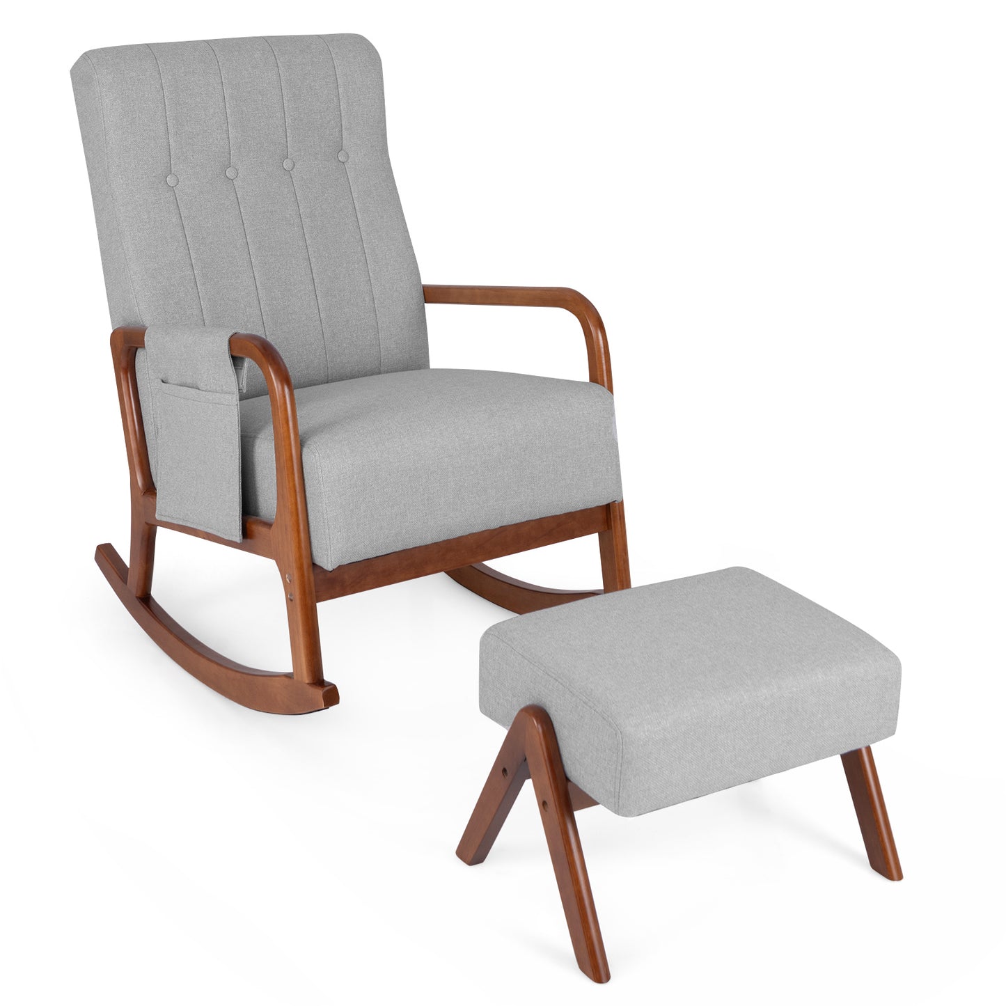 Rocking Chair with Ottoman - Padded Cushion & Rubber Wood Frame