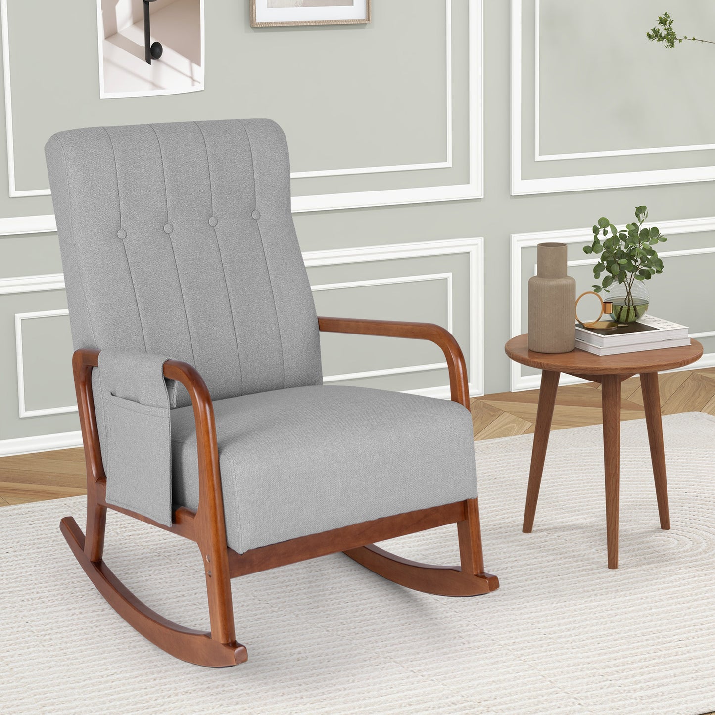 Rocking Chair with Ottoman - Padded Cushion & Rubber Wood Frame