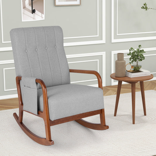 Rocking Chair with Ottoman - Padded Cushion & Rubber Wood Frame
