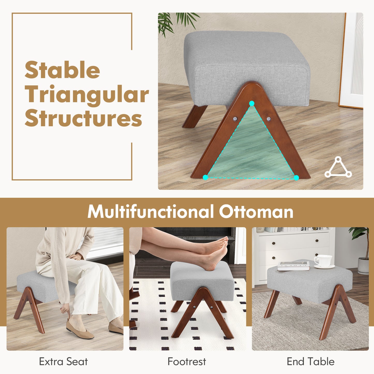 Rocking Chair with Ottoman - Padded Cushion & Rubber Wood Frame