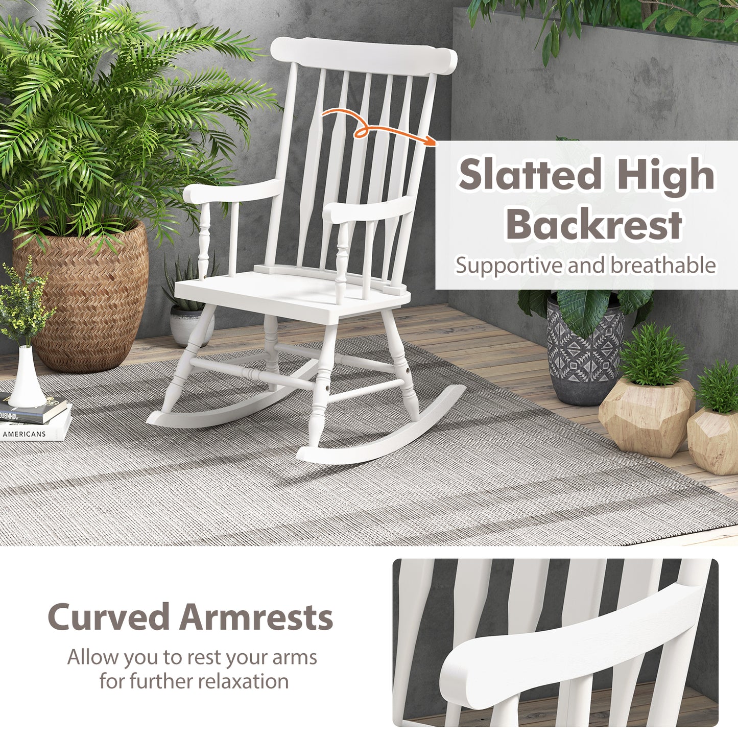Solid Wood Rocking Chair for Patio and Garden