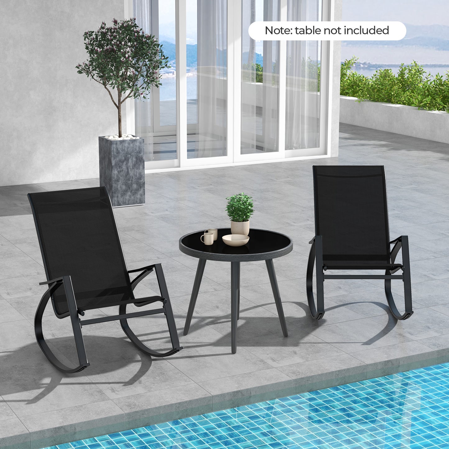 Patio Rocking Chairs Set of 2 with Sling Fabric Seats