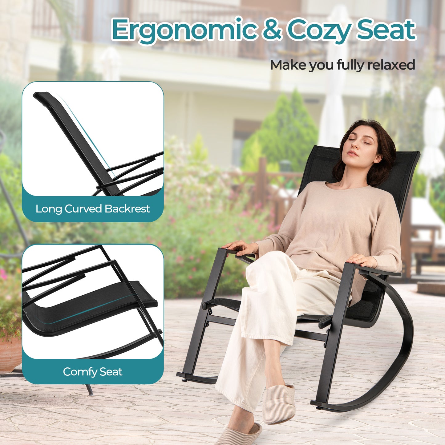 Patio Rocking Chairs Set of 2 with Sling Fabric Seats