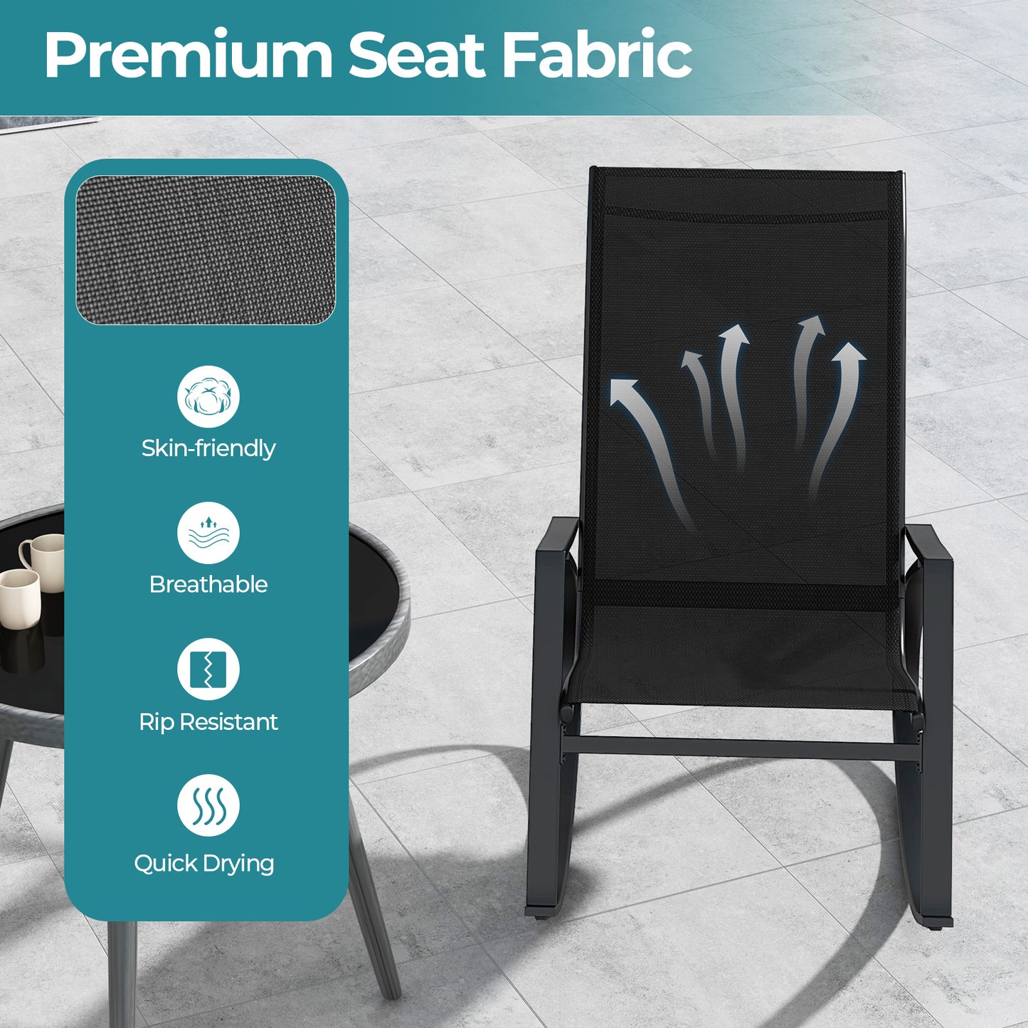 Patio Rocking Chairs Set of 2 with Sling Fabric Seats