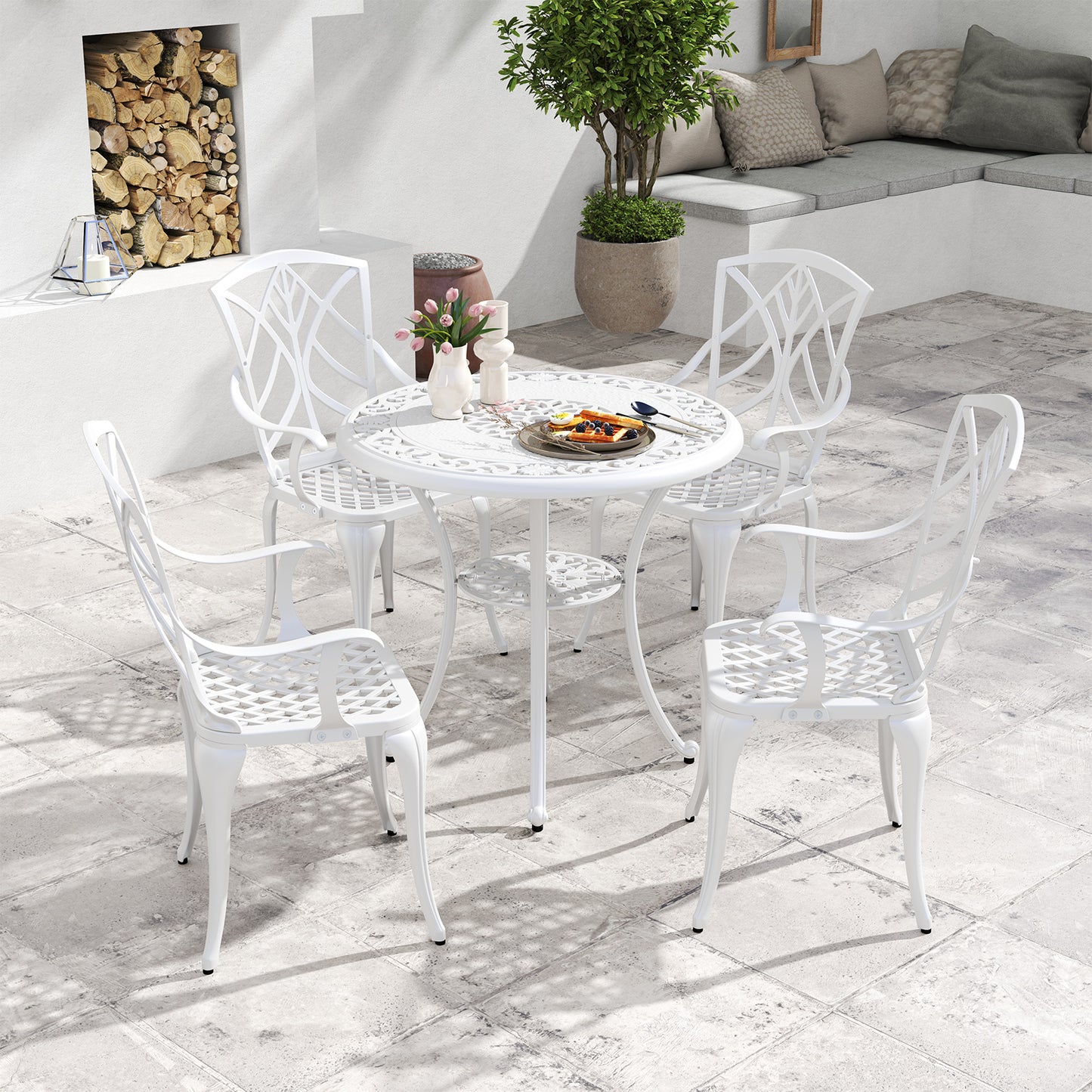 Cast Aluminum Patio Dining Chairs Set of 4 with Armrests