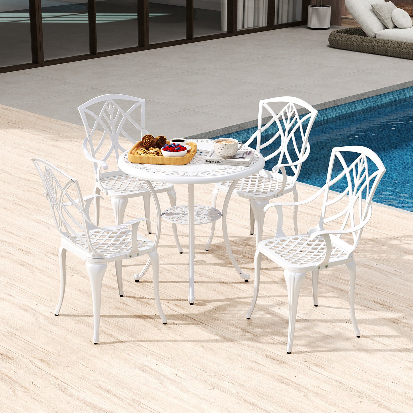 Cast Aluminum Patio Dining Chairs Set of 4 with Armrests