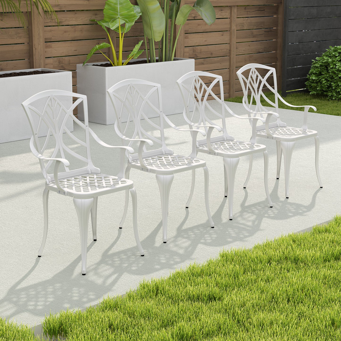 Cast Aluminum Patio Dining Chairs Set of 4 with Armrests