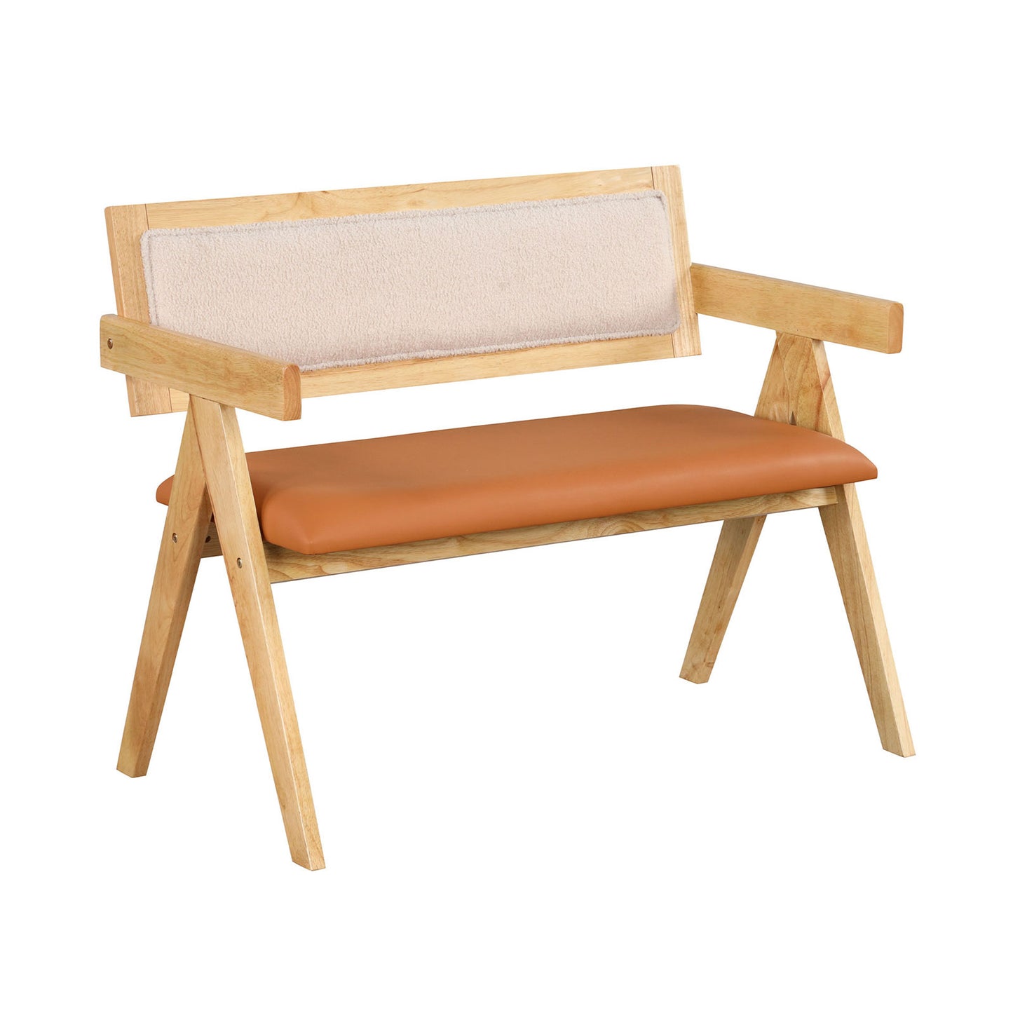 Upholstered Dining Bench with Armrests and Sherpa Backrest