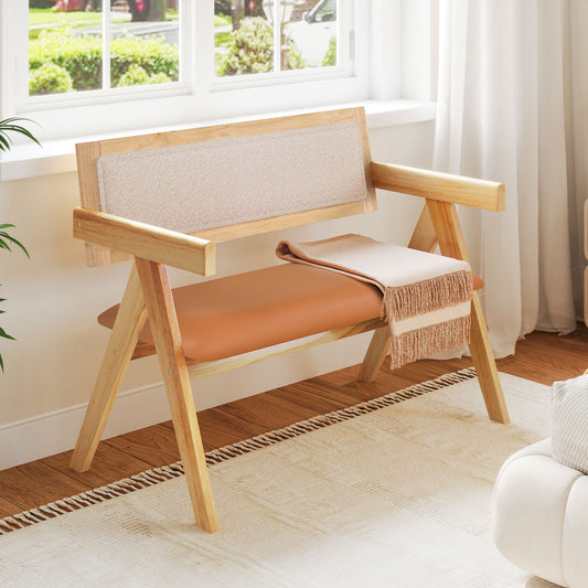 Upholstered Dining Bench with Armrests and Sherpa Backrest