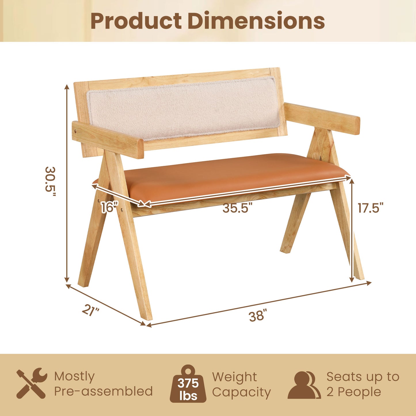 Upholstered Dining Bench with Armrests and Sherpa Backrest