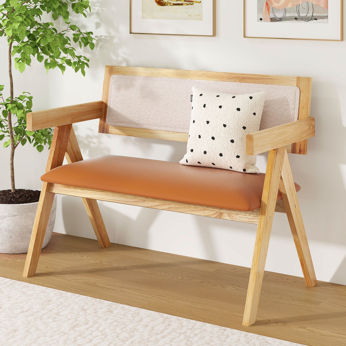 Upholstered Dining Bench with Armrests and Sherpa Backrest