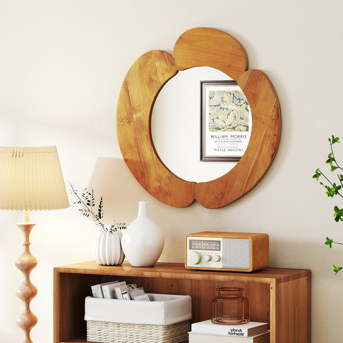 29 Inch Rustic Hanging Vanity Mirror with Teak Wood Frame