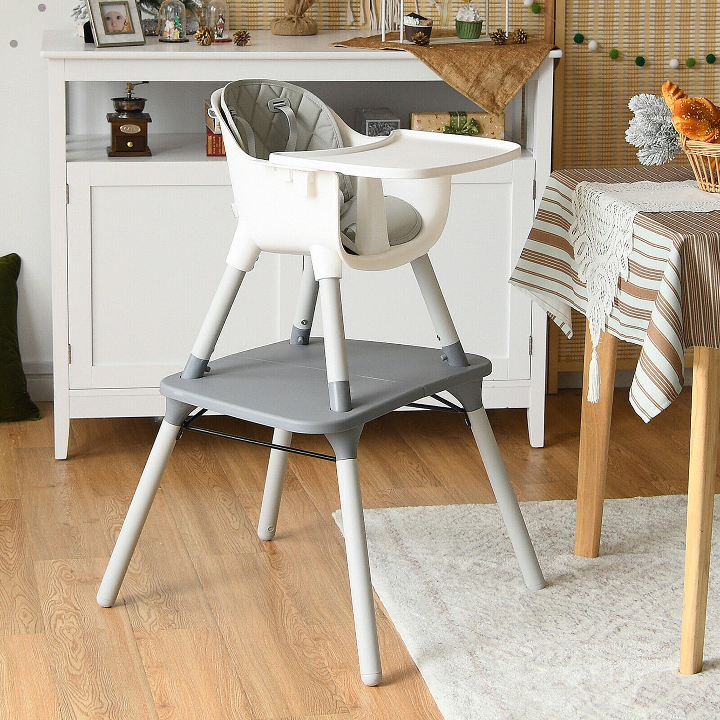 4-in-1 Convertible Baby High Chair with PU Cushion