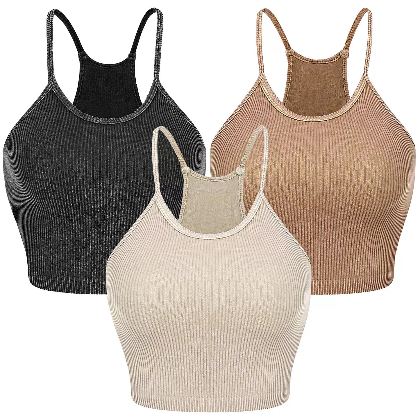 3-Pack Ribbed Knit Crop Basic Sleeveless Tank Top