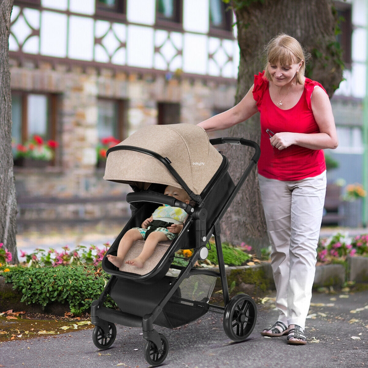 2-in-1 Foldable Baby Stroller with Reversible Seat