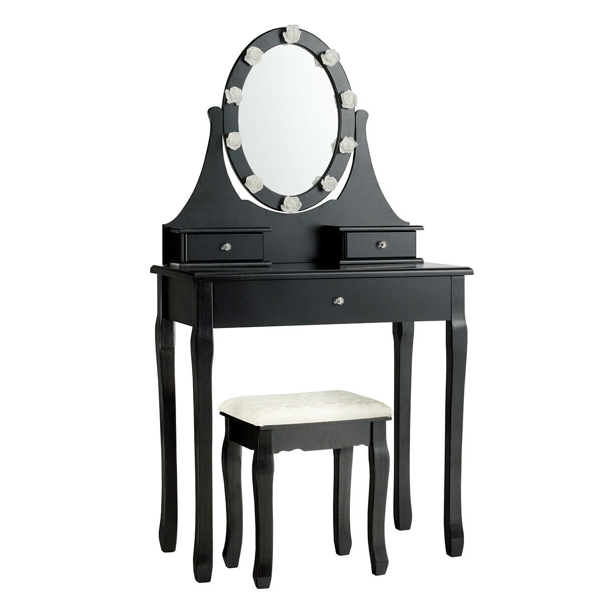 Lighted Mirror Vanity Table with 3 Drawers and Stool Set