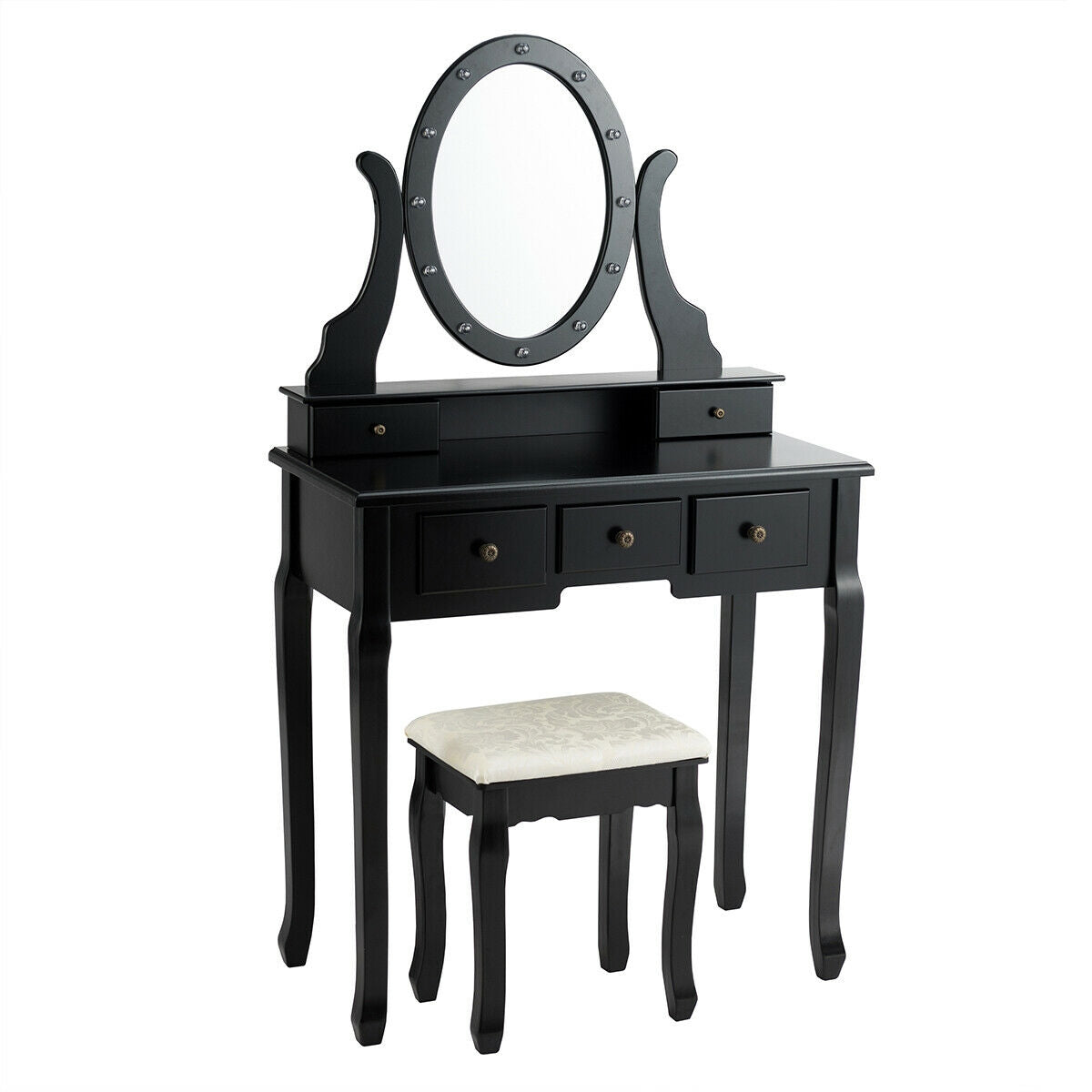 5-Drawer Vanity Table Set with LED Lighted Mirror & Stool