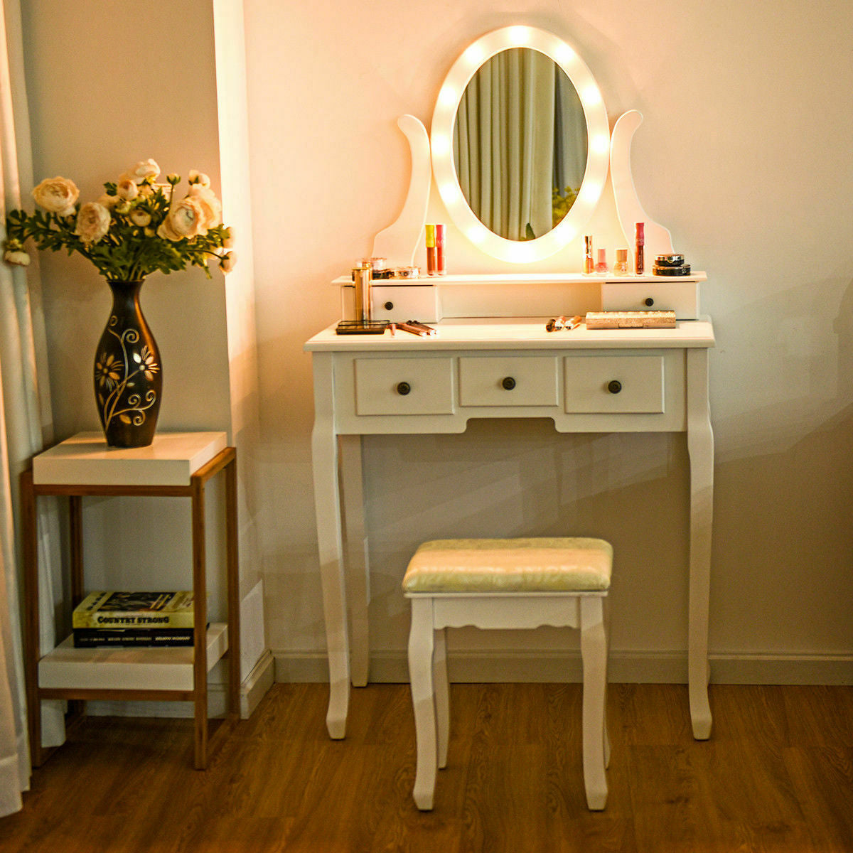 5-Drawer Vanity Table Set with LED Lighted Mirror & Stool