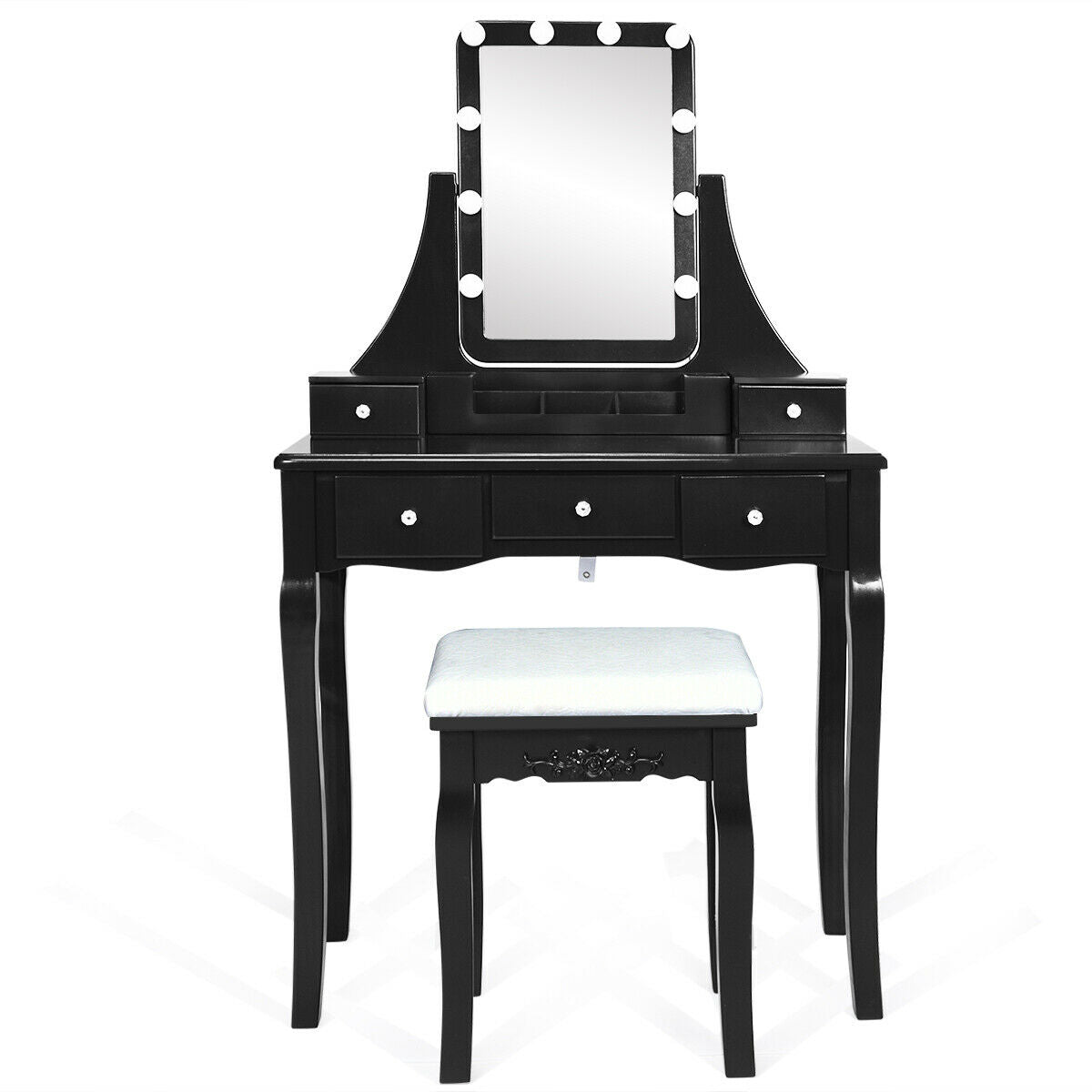 Vanity Table with 10 Dimmable Lights and Cushioned Stool