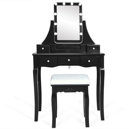 Vanity Table with 10 Dimmable Lights and Cushioned Stool
