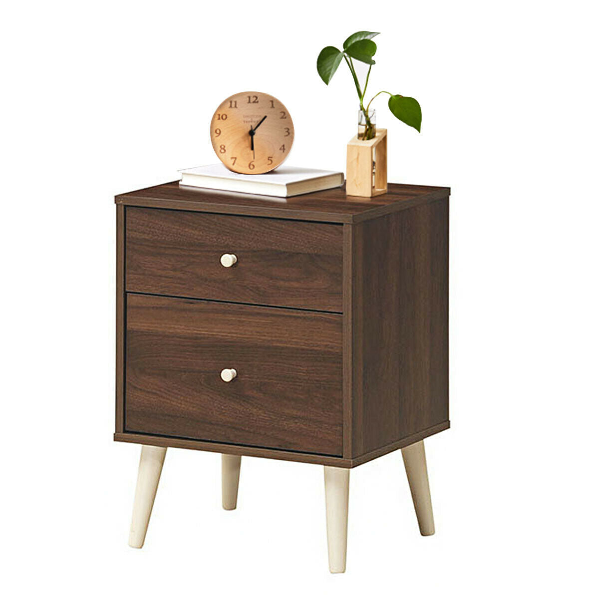 2-Drawer Nightstand Beside End Side Table with Rubber Legs