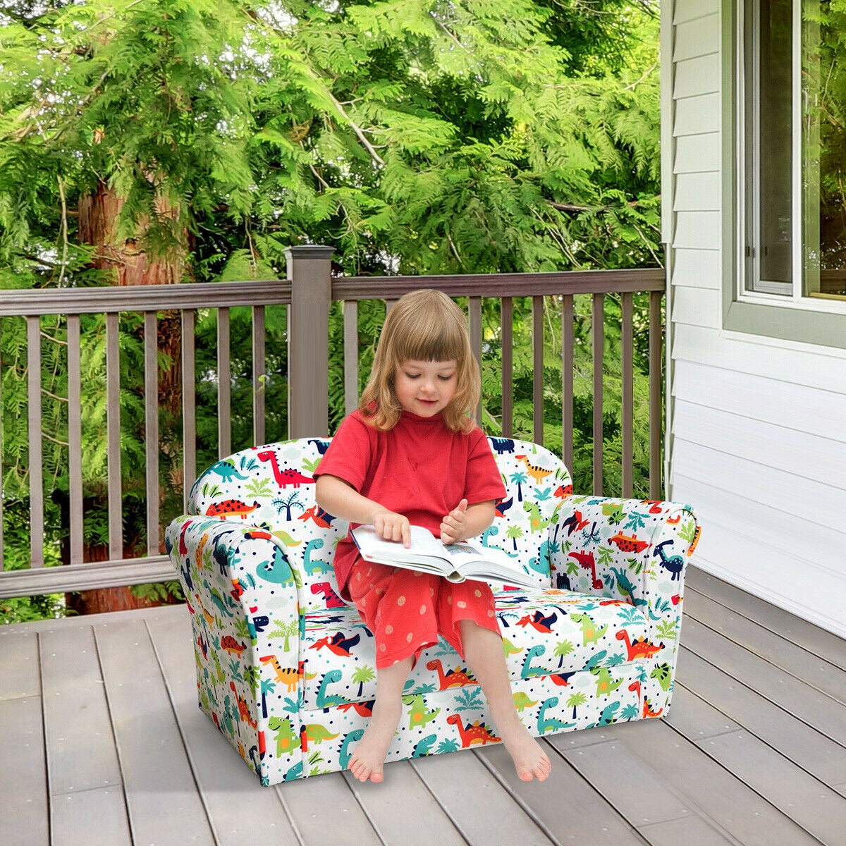 Kids Dinosaur Sofa Double Seat with Armrests