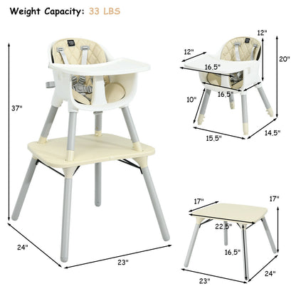 4-in-1 Convertible Baby High Chair with PU Cushion