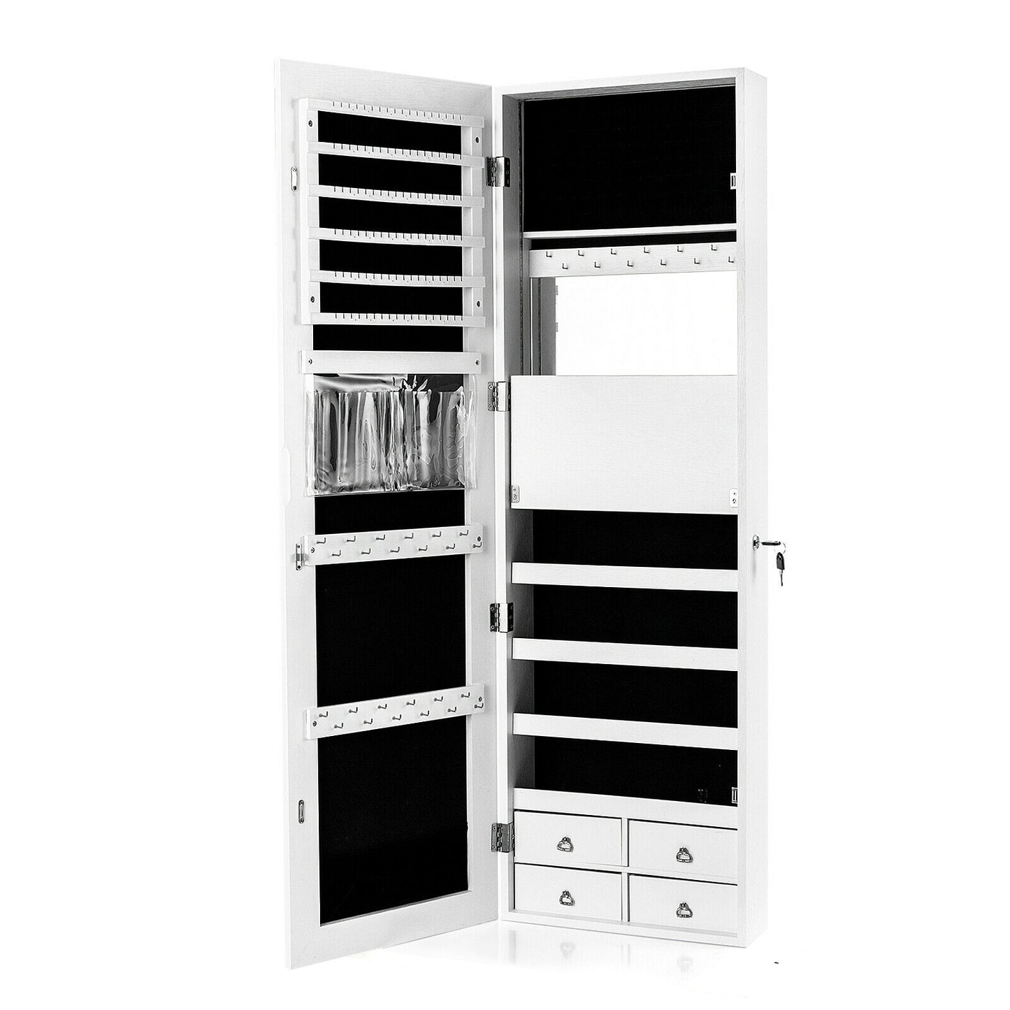 Wall-Mounted Jewelry Cabinet with Full-Length Mirror & LED Lights