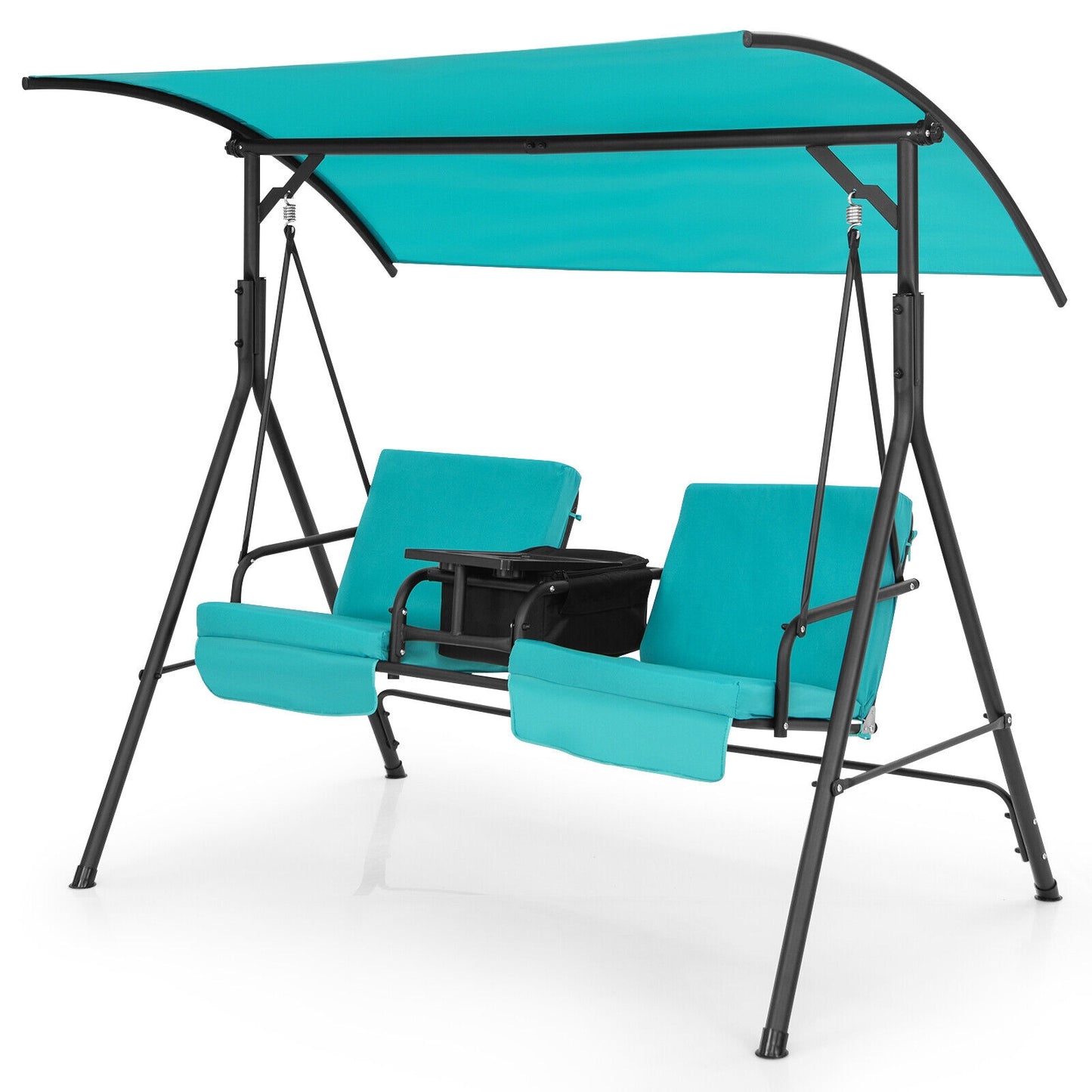 2-Seat Porch Swing with Adjustable Canopy and Cup Holders