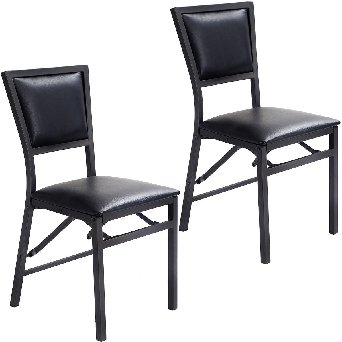 Metal Folding Dining Chairs Set of 2 with PU Leather Seats