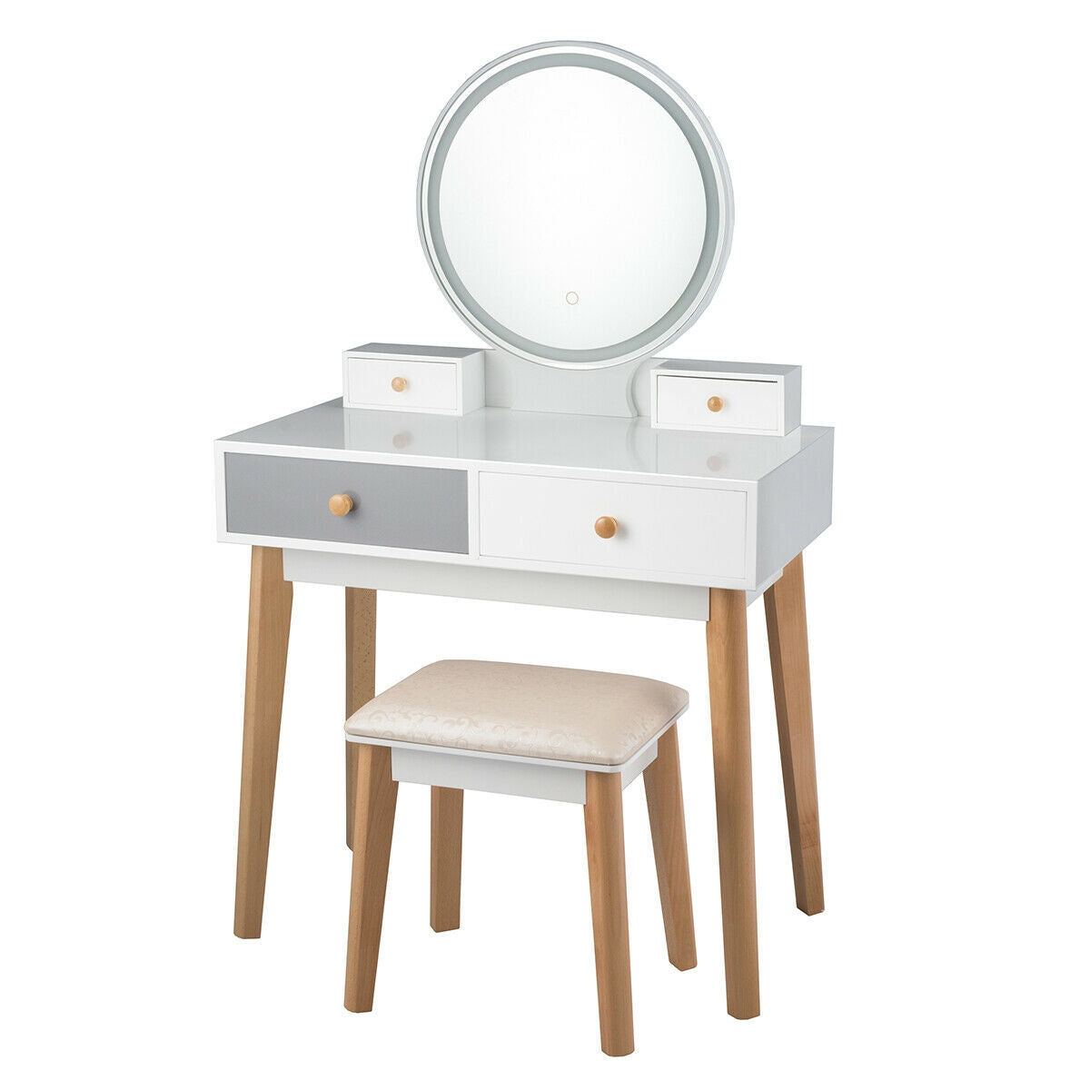 Makeup Vanity Table with Lighted Mirror and 4 Drawers