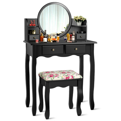 Makeup Vanity Table Set with Oval Mirror and Cushioned Stool