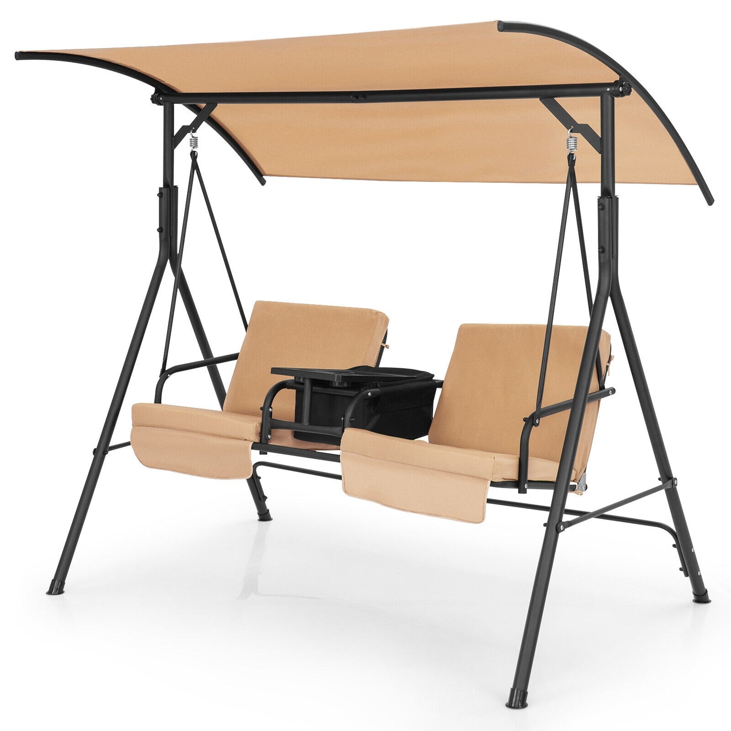 2-Seat Porch Swing with Adjustable Canopy and Cup Holders