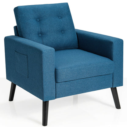 Mid-Century Upholstered Armchair with Rubber Wood Legs
