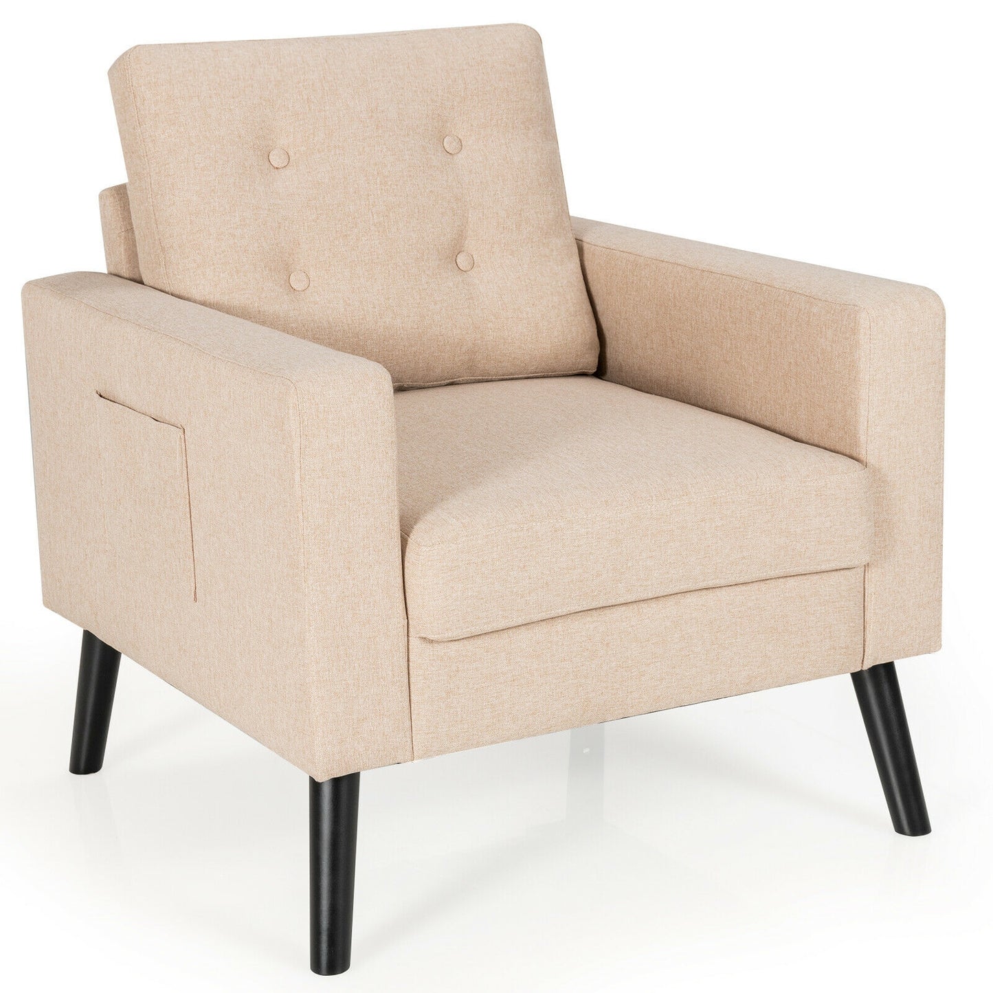 Mid-Century Upholstered Armchair with Rubber Wood Legs