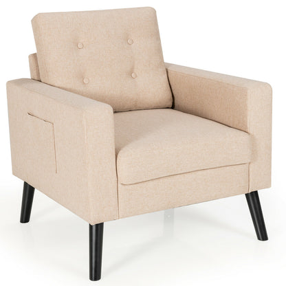 Mid-Century Upholstered Armchair with Rubber Wood Legs