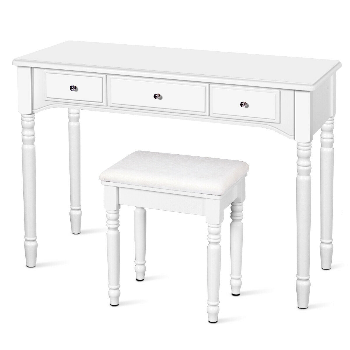 Tri-Fold Mirror Makeup Vanity Table with Cushioned Stool