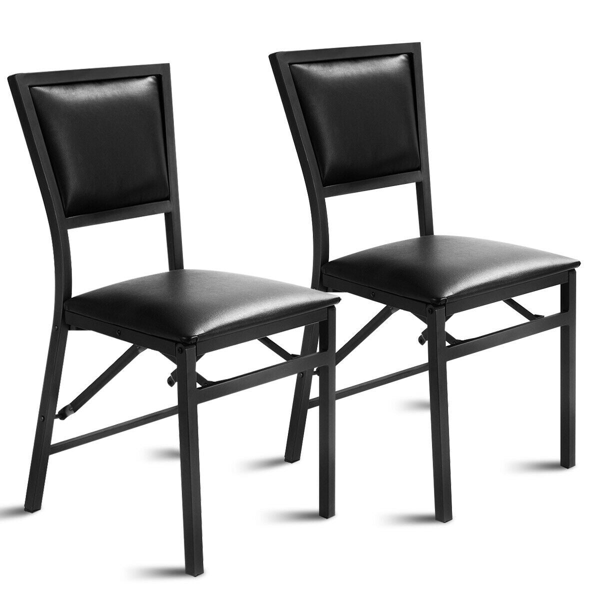 Metal Folding Dining Chairs Set of 2 with PU Leather Seats
