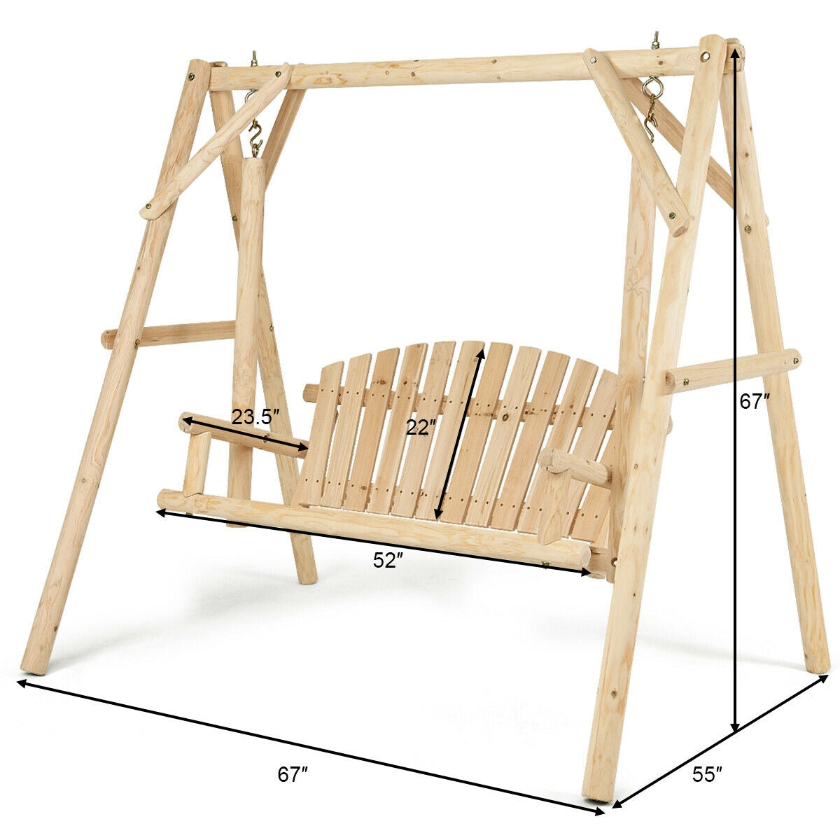 Wooden Porch Swing Bench with Curved Back - 440 lbs Capacity