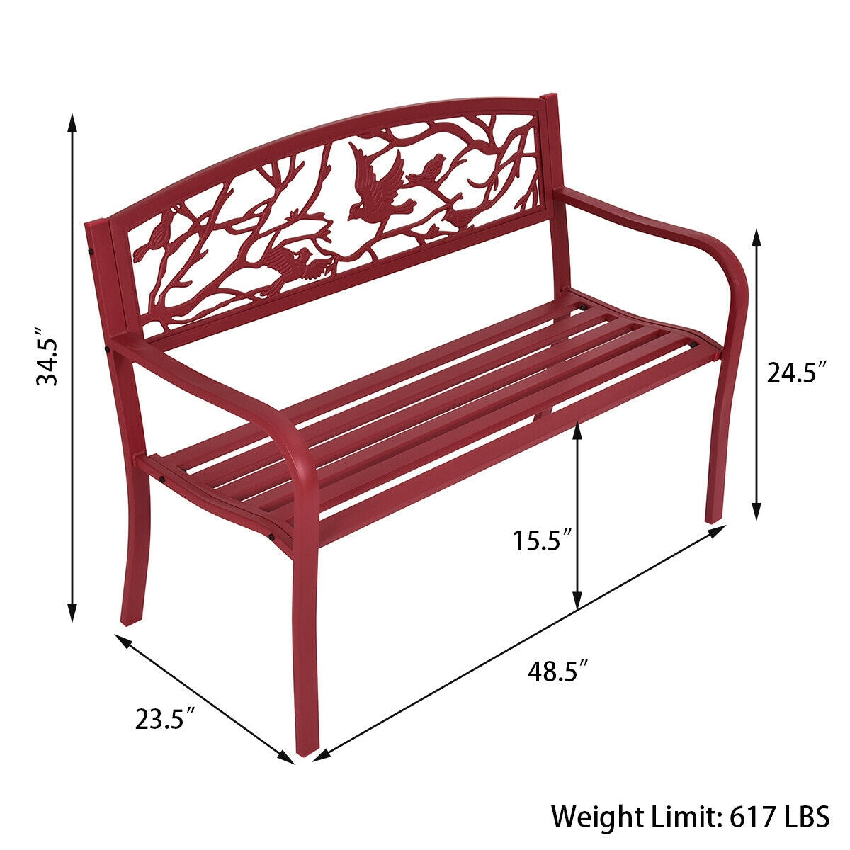 Steel Garden Bench with Cast Iron Back - 500 lb Capacity