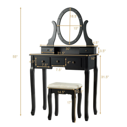 5-Drawer Vanity Table Set with LED Lighted Mirror & Stool