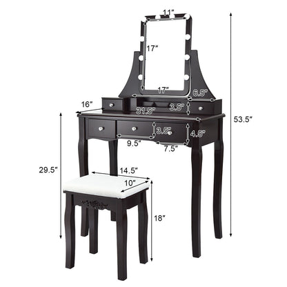 Vanity Table with 10 Dimmable Lights and Cushioned Stool