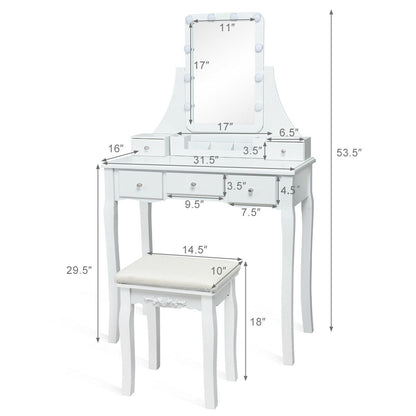 Vanity Table with 10 Dimmable Lights and Cushioned Stool