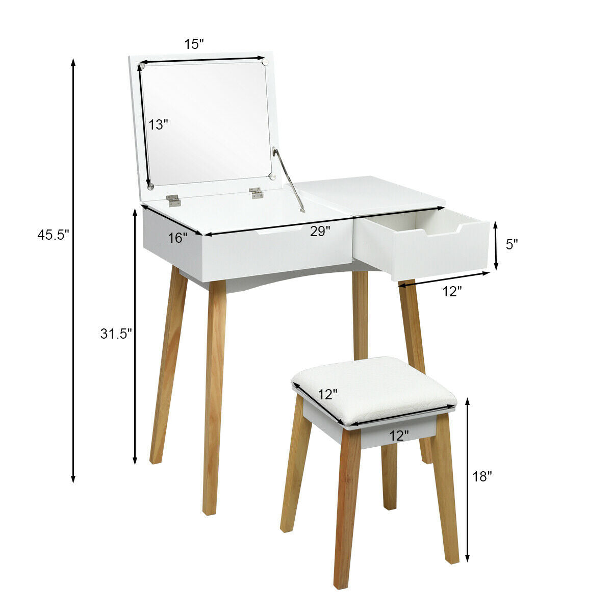 Vanity Table with Flip Top Mirror and Cushioned Stool