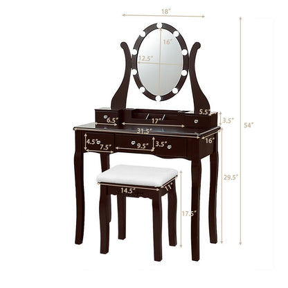 Vanity Table Set with Lighted Mirror and Cushioned Stool