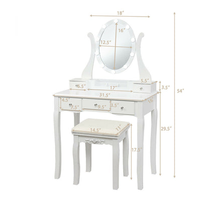 Vanity Table Set with Lighted Mirror and Cushioned Stool
