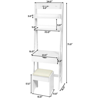 3-in-1 Vanity Set with Flip Top Mirror and Cushioned Stool